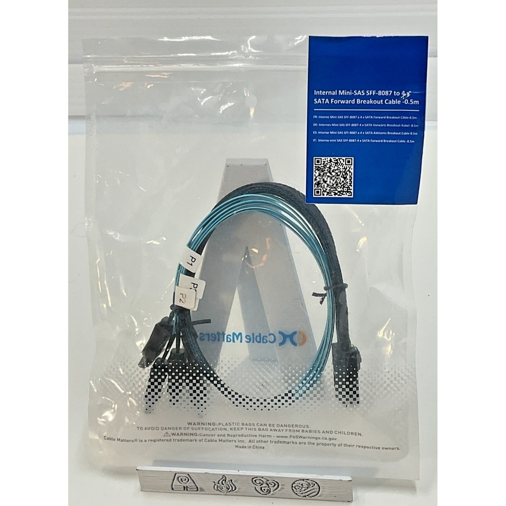 Cable Matters Mini-SAS SFF-8087 to SATA‎ Breakout Cable 0.5m Blue
